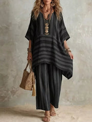 Bohemian Stripe Top And Pants Set in Blue, side view