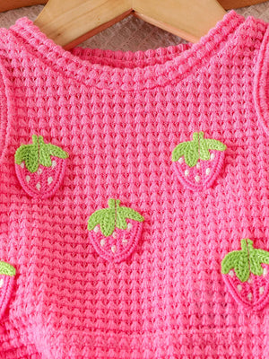 Children's Strawberry Tank And Shorts Set in Pink, side view