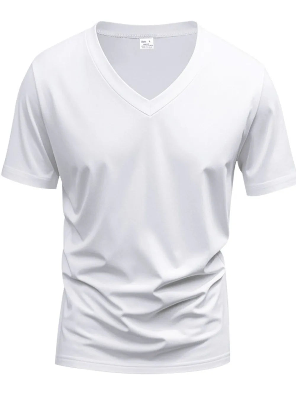 White V-neck t-shirt with short sleeves and a modern muscle fit.