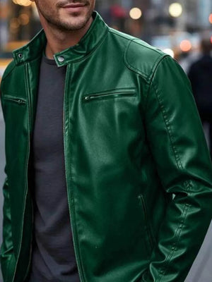 Men's Full Size Faux Leather Bomber Jacket, fabric detail