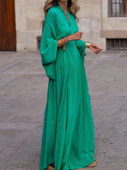 Elegant V-neck Maxi Dress With Flowy Sleeves in Black, front view