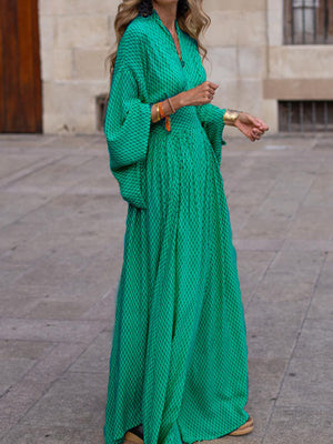 Elegant V-neck Maxi Dress With Flowy Sleeves in Black, front view