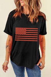 Black glittered Americana flag tee with short sleeves and a casual fit.