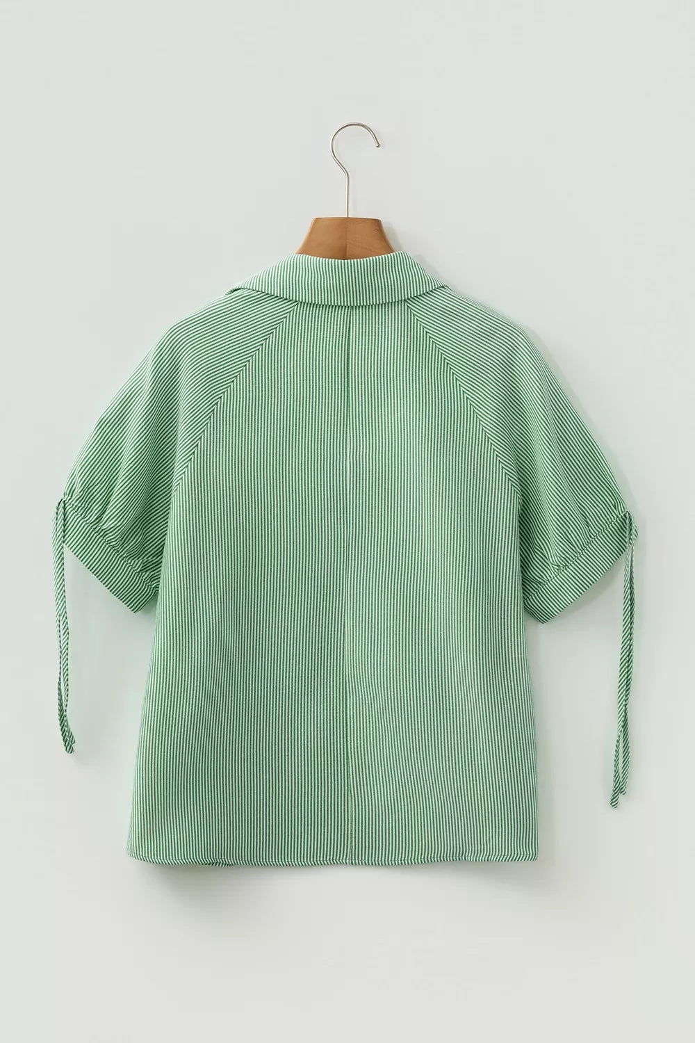 Striped Collared Split Neck Half Sleeve Blouse, fabric detail