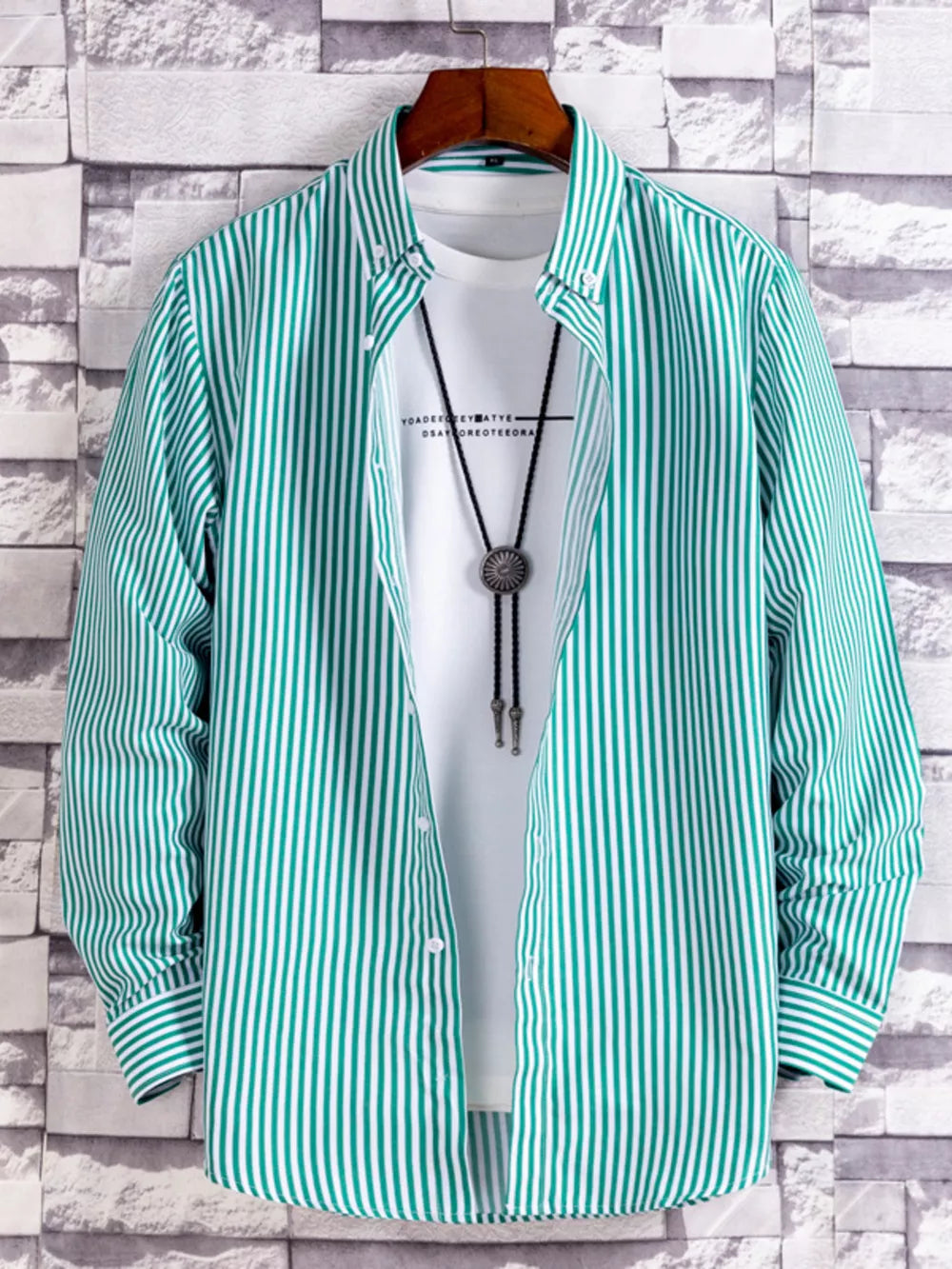 Men's Plus Size Striped Button Up Casual Shirt, front view