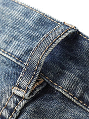 Men's Distressed Loose Fit Jeans in Blue, fabric detail