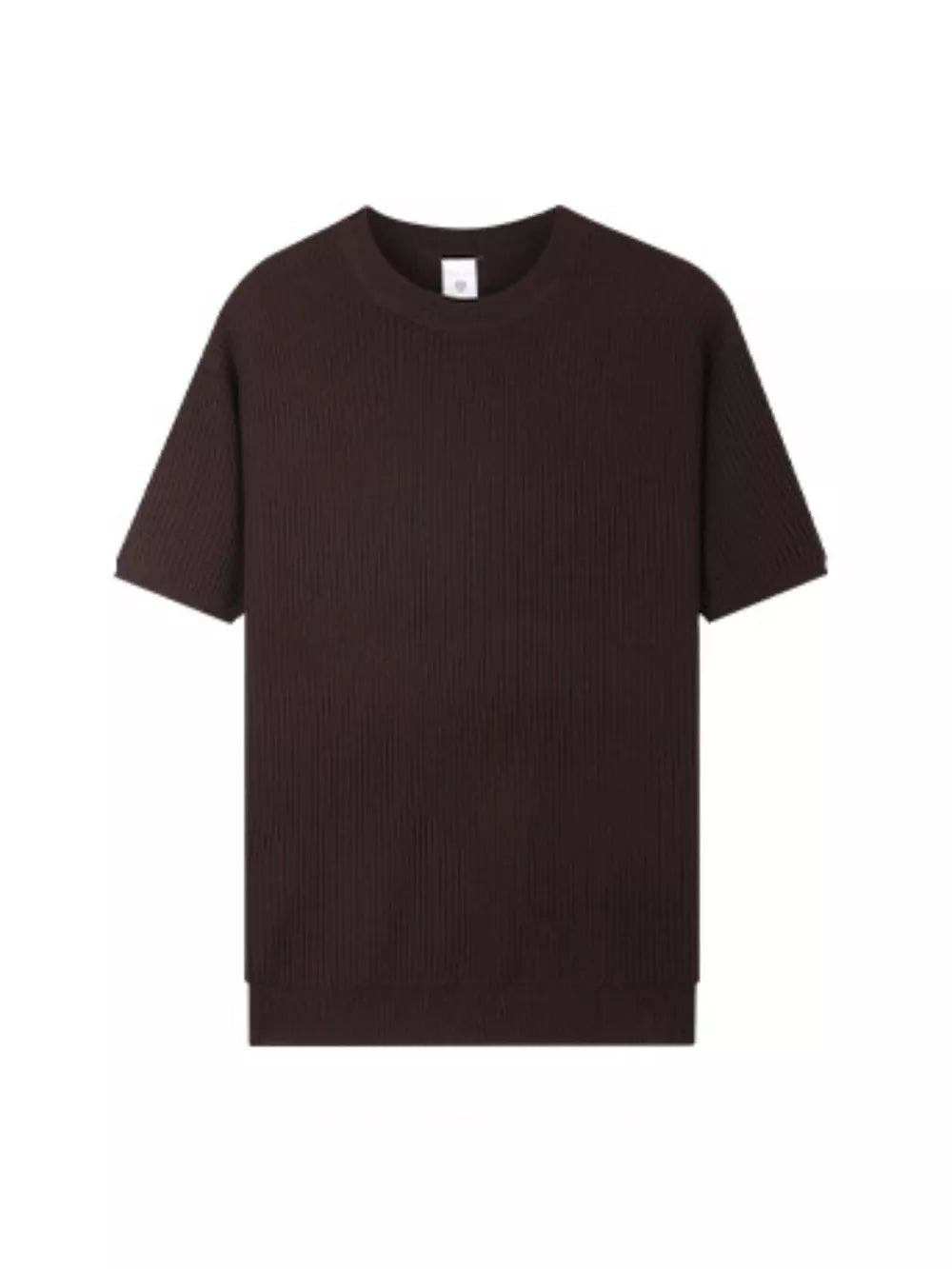 Men's dark brown ribbed knit relaxed fit t-shirt with crewneck.