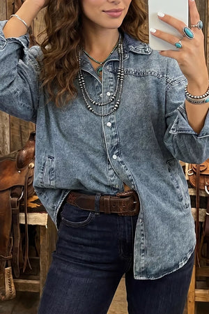 Western Long Sleeve Denim Jacket Tunic in Medium, front view