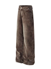 Brown corduroy wide-leg joggers for men with a relaxed fit.
