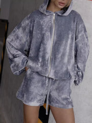 Zip Up Hooded Outerwear And Shorts Set in Grey, view 13