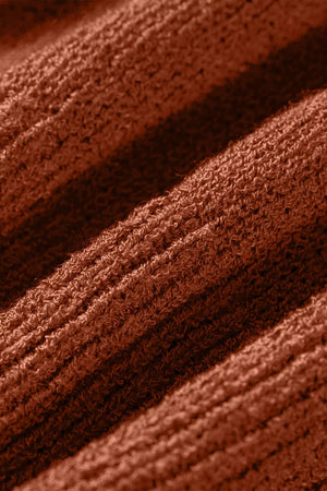 Ribbed Knit Round Neck Short Sleeve Sweater in Brown, view 11