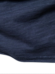 Navy slub cotton crewneck tee with textured fabric detail.