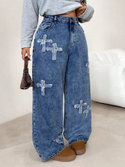 Embellished Wide-leg Denim Jeans