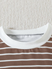 Baby cotton striped two-piece set with white crew neck and trim