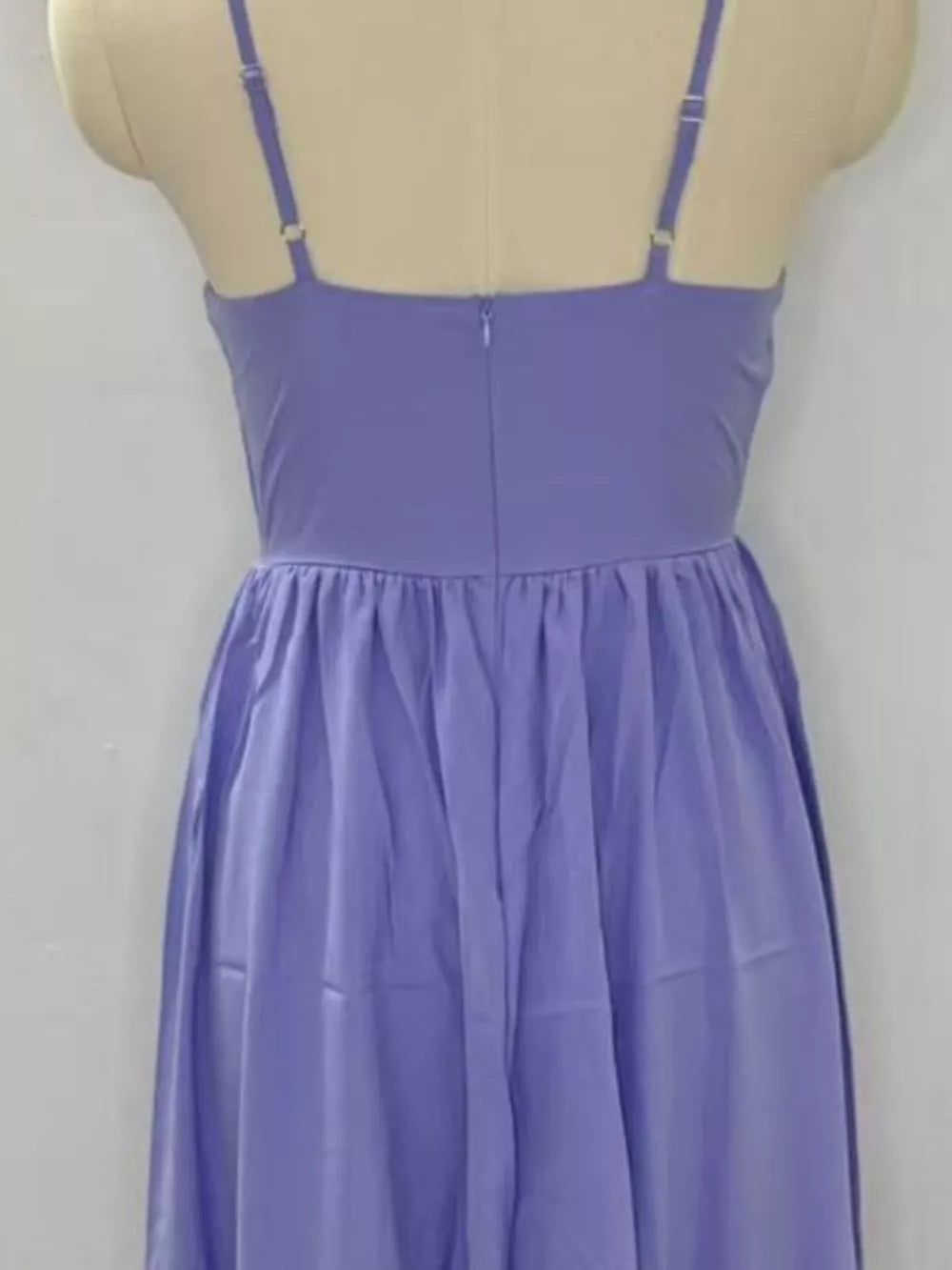 Midi dress in blue purple with adjustable straps and a-line skirt.