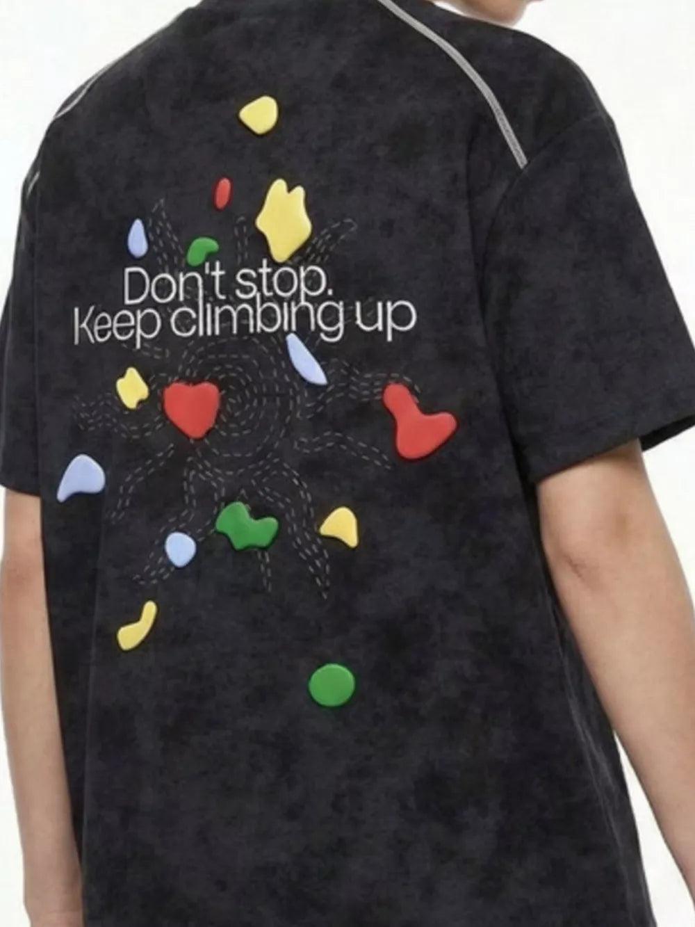 Men's Printed Round Neck T-shirt in Black, model styling view