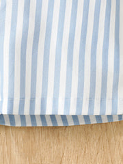 Striped baby tee and shorts set in pastel blue and white cotton.