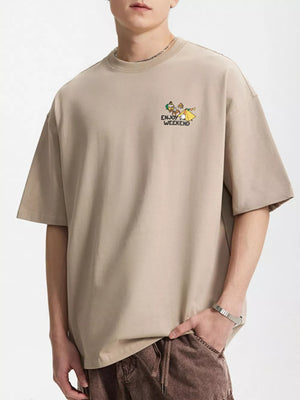 Men's Graphic Round Neck T-shirt in White, model styling view
