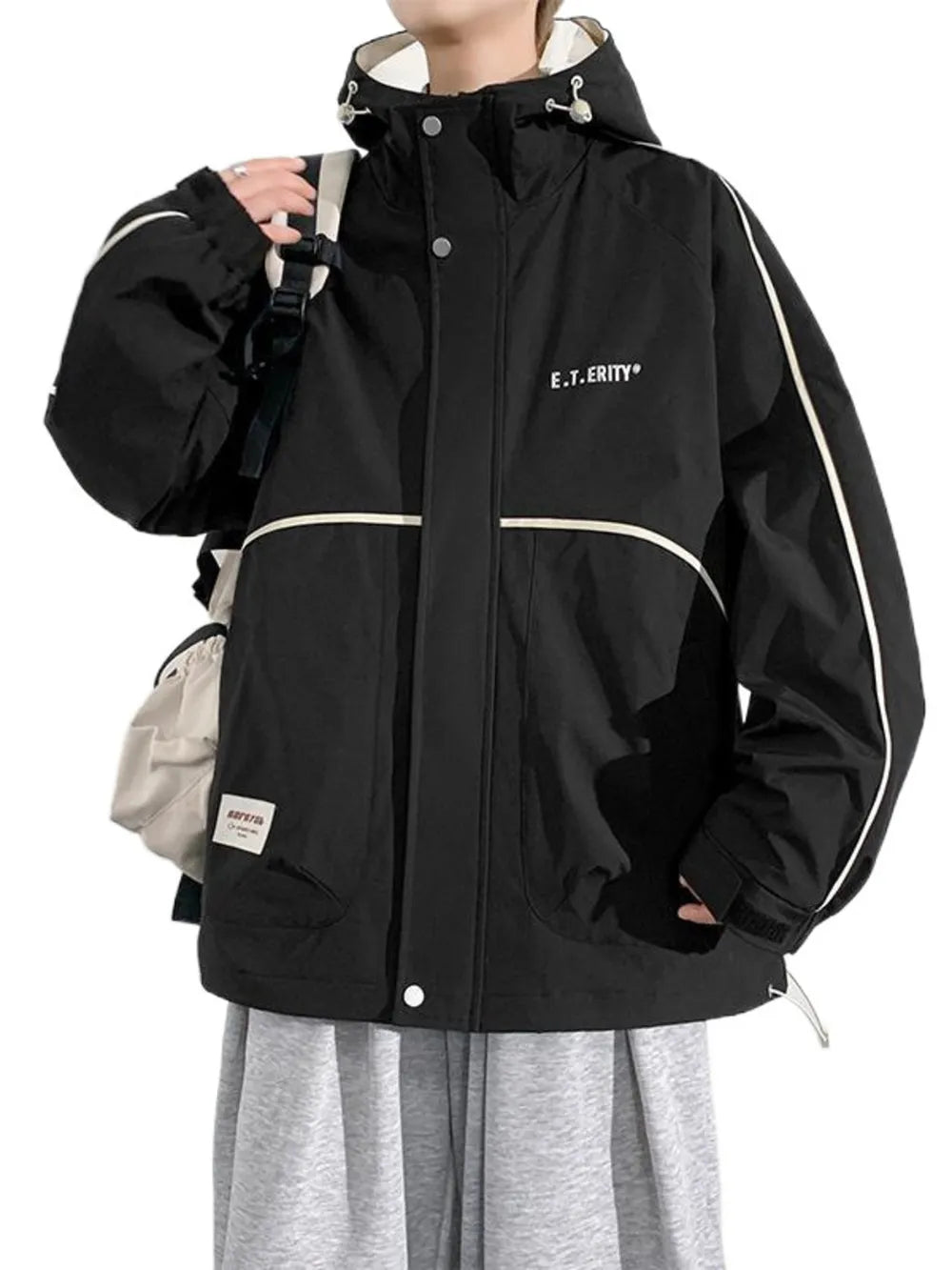Men's Plus Size Contrast Trim Zip Up Jacket in Light Khaki, side view
