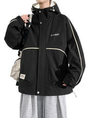 Men's Plus Size Contrast Trim Zip Up Jacket in Light Khaki, side view