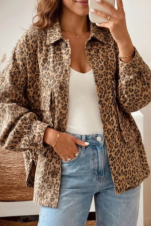 Print Denim Jacket in Leopard, front view