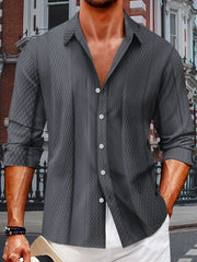 Dark Gray textured quilted panel shirt with a relaxed fit and button-down front.