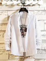 Men's Plus Size Striped Button Up Casual Shirt, alternate angle