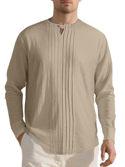 Men's Casual Pleated Long Sleeve Shirt Plus Size, model styling view