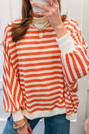 Striped Textured Stand Neck Oversized Shirt, close-up detail