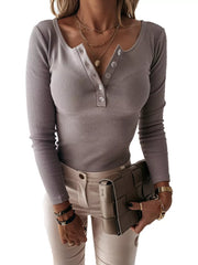 Ribbed Henley Long Sleeve T-shirt in White, view 11