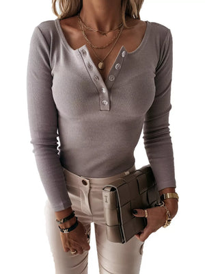 Ribbed Henley Long Sleeve T-shirt in White, view 11