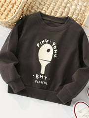 Coffee brown baby sweatshirt with ping pong graphic and text.