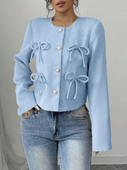 Chic Bow-embellished Cropped Jacket