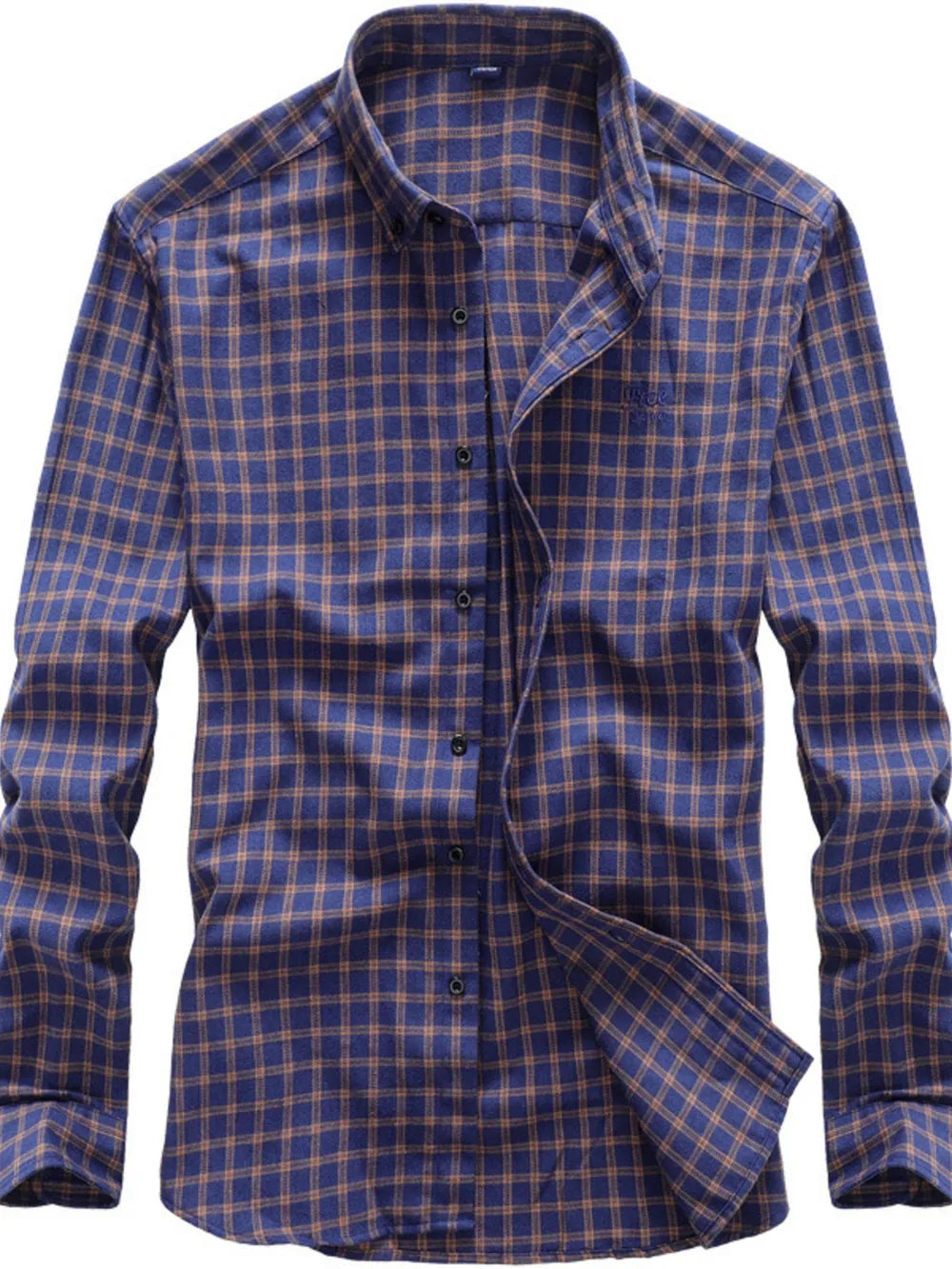 Men's Classic Plaid Button-down Shirt Plus Size in Red-Violet, front view