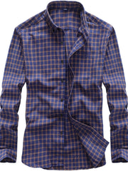 Men's Classic Plaid Button-down Shirt Plus Size in Red-Violet, front view