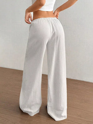 Wide-leg Drawstring Cotton Pants, fabric detail