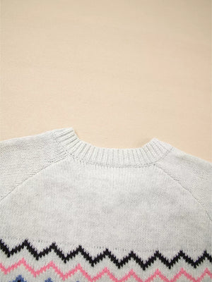 Stripe Geometric Button Up Sweater Cardigan in Light Gray, product detail