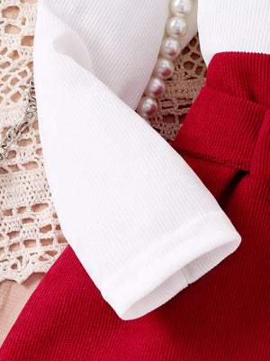 Children's Bow Long Sleeve Top And Skirt Set in White, close-up detail