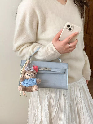 Croc-embossed Pu Leather Crossbody Bag in Pink, side view