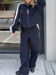 Zip Up Long Sleeve Outerwear And Pants Set, front view