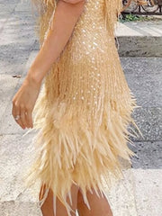 Sequined Feather Fringe Mini Dress