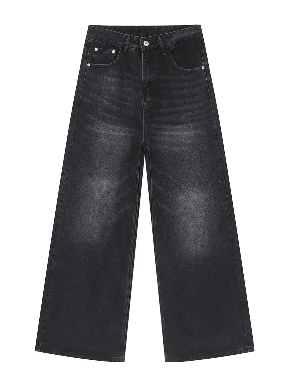 Dark Gray wide-leg denim jeans with vintage wash and a relaxed fit.