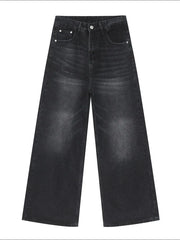 Dark Gray wide-leg denim jeans with vintage wash and a relaxed fit.