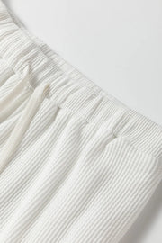 White textured ribbed lounge pants with drawstring waist