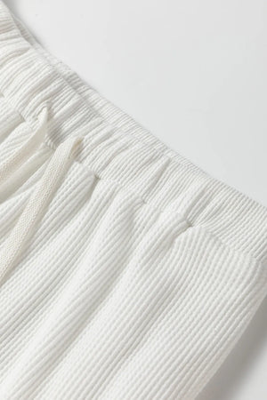 White textured ribbed lounge pants with drawstring waist