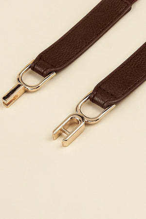 Mocha elasticated hook-clasp waist belt with gold-tone alloy buckle detail