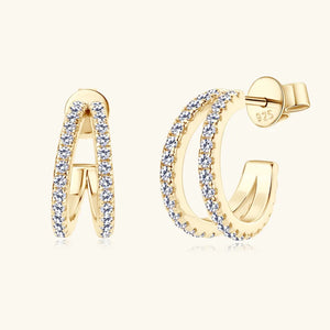 Gold double-band hoop earrings with moissanite accents