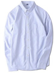 Men's light blue striped cotton button-down shirt with chest pocket