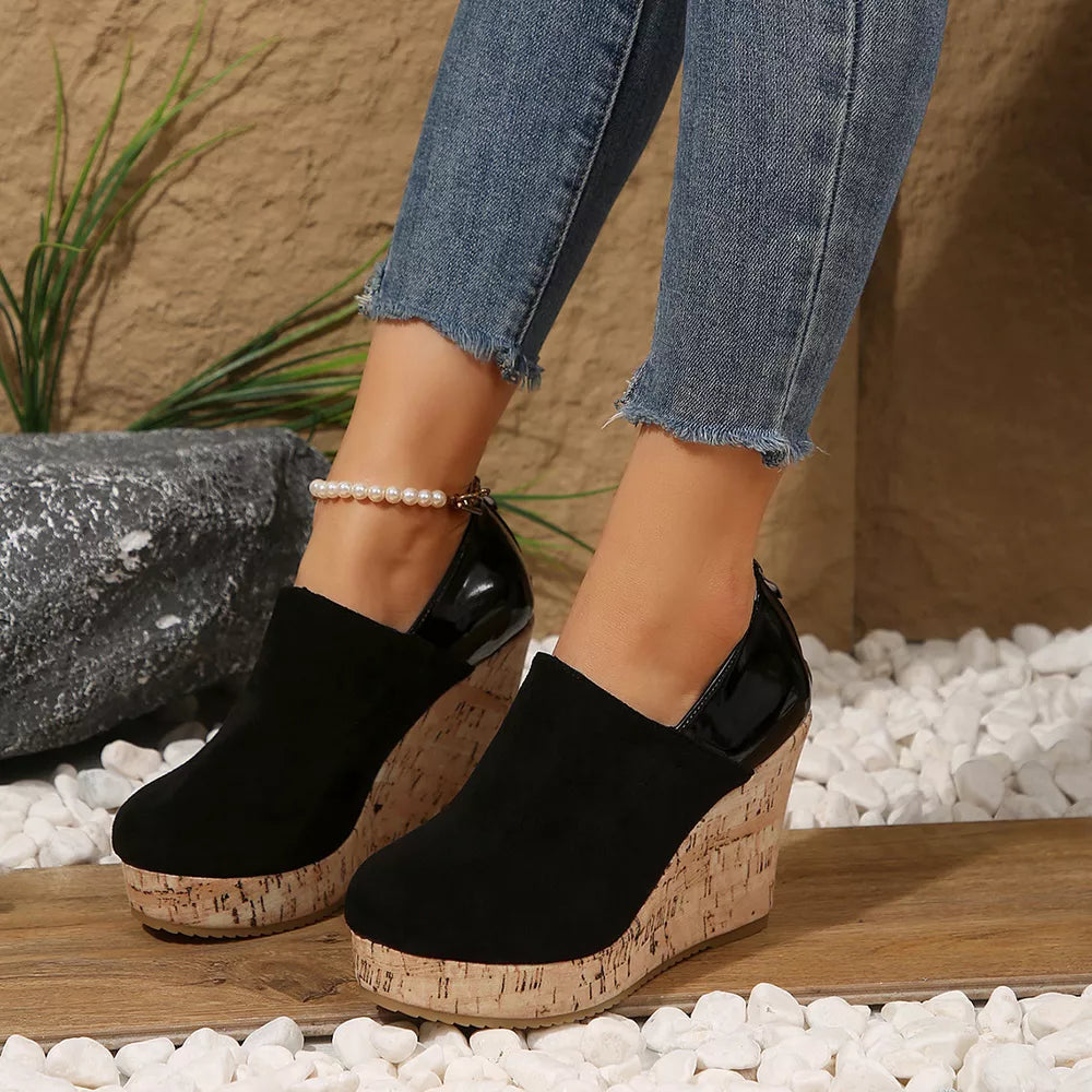 Round Toe Slip-ons in Blue, side view