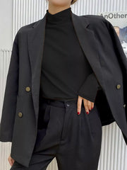 Solid Color Turtleneck Long Sleeve T-shirt, fit detail